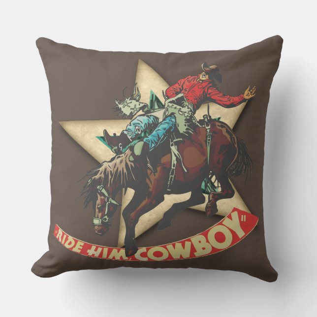 Coussin Western Rodeo Cowboy Bronc Rider Ride em Cowboy (Recto)