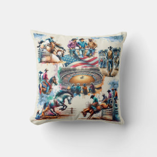 Coussin Western Rodeo Cowboys Bucking Horse Scènes d'équit