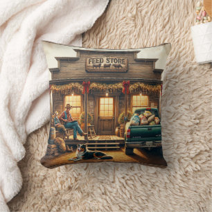 Coussin Western Rustic Country Feed Store Noël