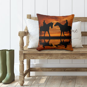 Coussin Western Sunset Horseback équitation silhouette cow