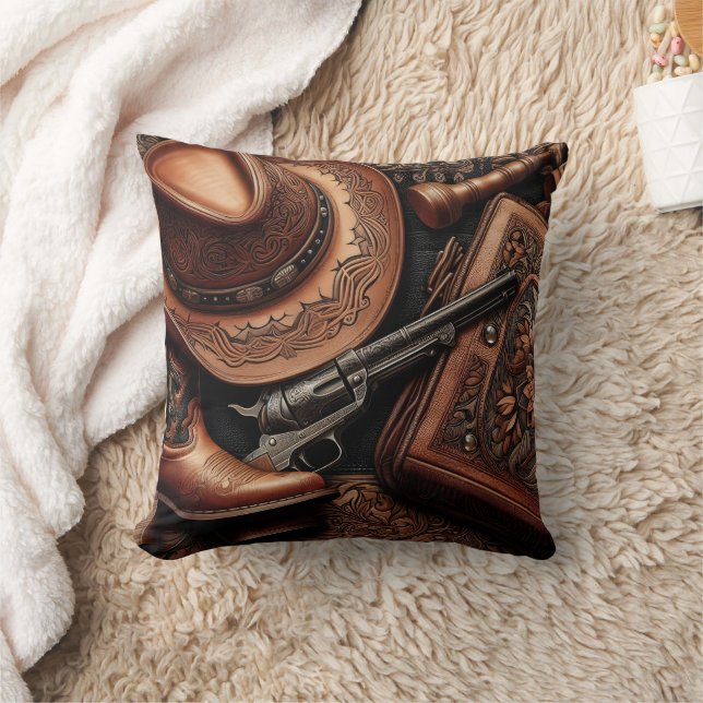 Coussin Western Trio : Casquette, Bottes, Revolver (Couverture)