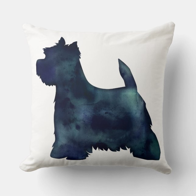 Coussin Westie Black Waterolor Silhouette Chien (Recto)