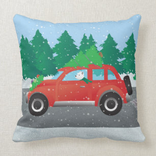 Coussin Westie Conduite voiture de Noël avec arbre sur le