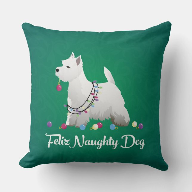 Coussin Westie ou West Highland Terrier Feliz Naughty Dog (Recto)