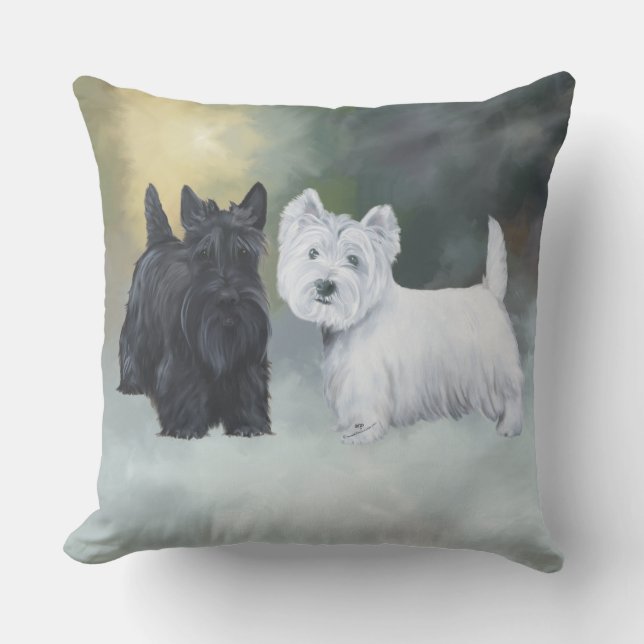 Coussin Westie Scottie hiver (Recto)