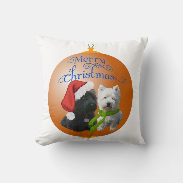 Coussin Westie Scottie Noël Ornement (Recto)
