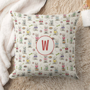 Coussin Westies blanches avec accessoires Monogramme lunai