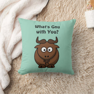 Coussin What’s Gnu, Funny Buffalo Cartoon Animal Pun