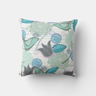 Coussin Whimsical Blue Sweet Birds Floral Garden Cushion