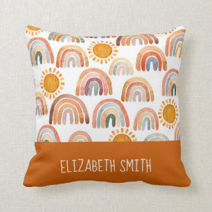 Coussin Whimsical Boho Rainbow et Sun Personnalisé