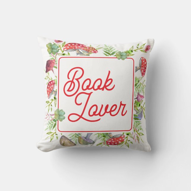Coussin Whimsical Book Lover Mushroom Throw Pillow (Recto)