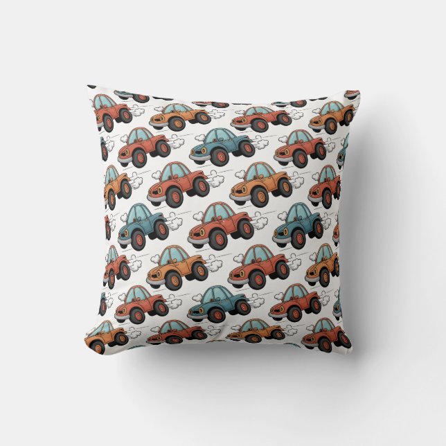 Coussin Whimsical Cartoon Racing Cars (Recto)