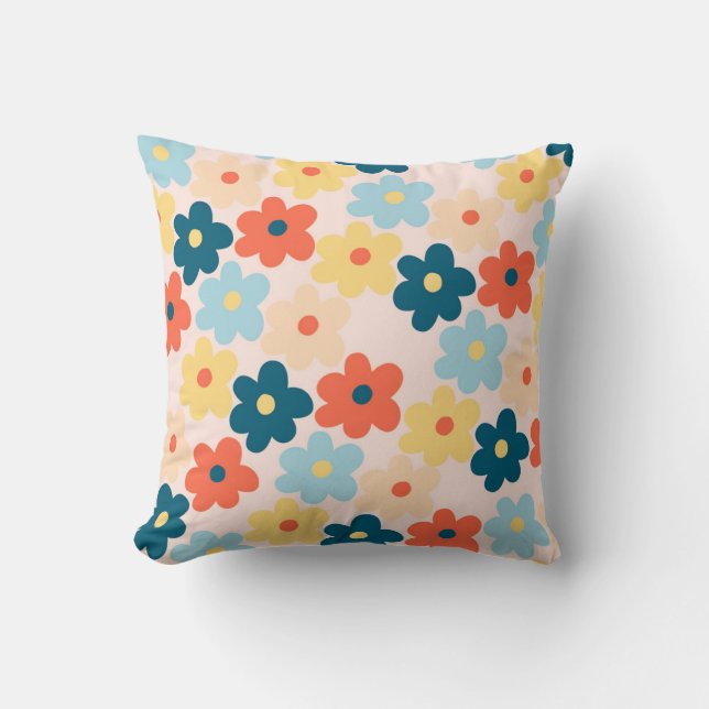 Coussin Whimsical Colorful Floral Retro, Gai, Preppy (Recto)