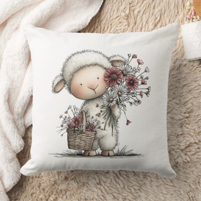 Coussin Whimsical Cute Watercolor Sheep (Couverture)
