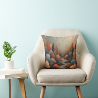 Coussin Whimsical Enchanted Forest Abstract Landscape