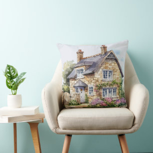 Coussin Whimsical English Stone Cottage Flower Garden