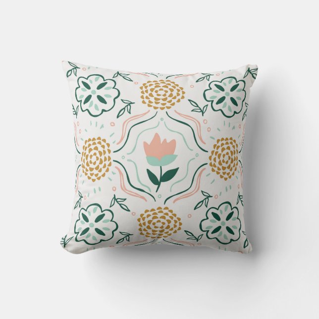 Coussin Whimsical Floral Hand-Drawn Pattern (Recto)