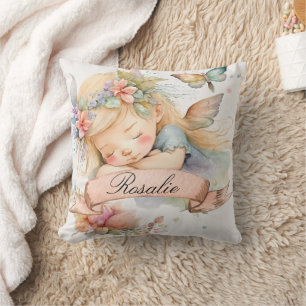 Coussin Whimsical Floral Sweet Dreams Sleeping Fairy Girl