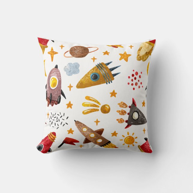 Coussin Whimsical Galaxy Rocket Ship Pattern Kids Decor (Recto)