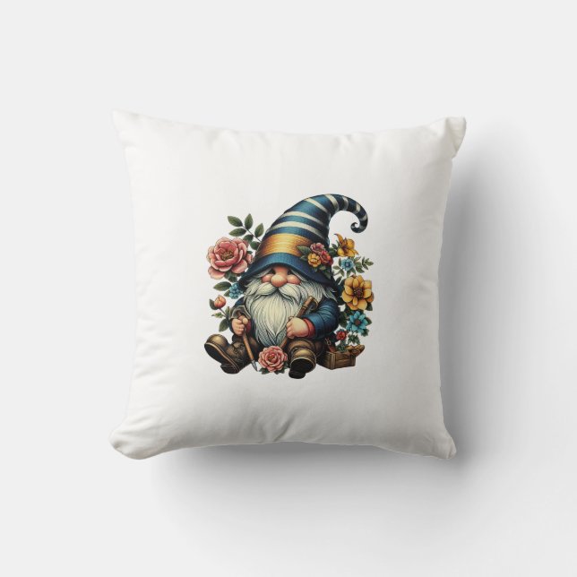 Coussin Whimsical Gnome with Flowers (Recto)