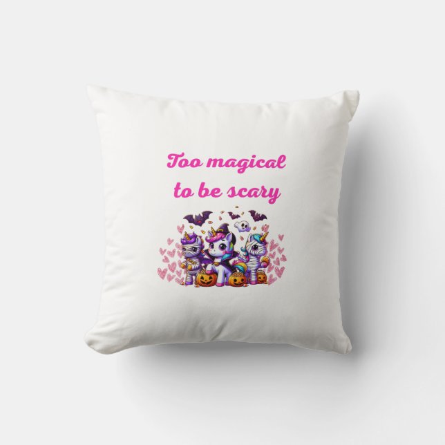 Coussin Whimsical Halloween Ponies Illustration – "Too Mag (Recto)