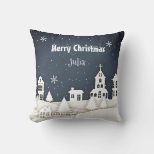 Coussin Whimsical Magique Neige Noël Chic Bleu Métal Nom