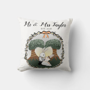 Coussin Whimsical Mr & Mrs Dancing Bunny Rabbit Mariage