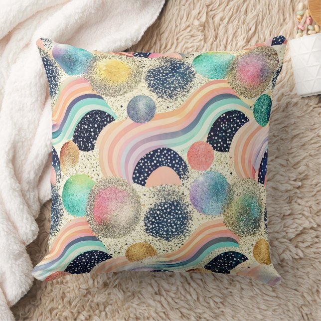 Coussin Whimsical Pastel Rainbow Waves & Parties scintilla (Couverture)