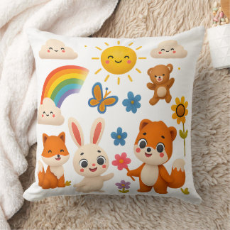 Coussin Whimsical Rainbow Animals Decorative Pillow