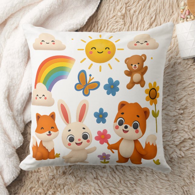 Coussin Whimsical Rainbow Animals Decorative Pillow (Couverture)