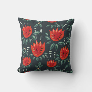 Coussin Whimsical Red Tulips Floral Art - Printemps Abstra
