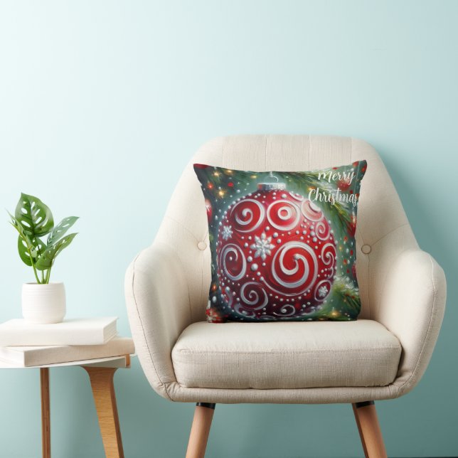 Coussin Whimsical Red White Orament tournois saisonnier (Chaise)
