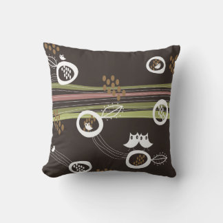 Coussin Whimsical Retro Chouettes Brown Famille Nid Cute C
