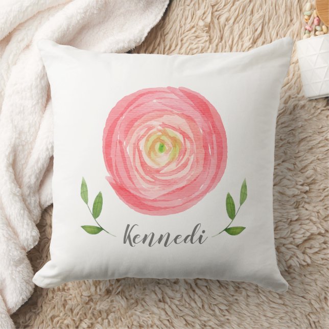 Coussin Whimsical Rose Aquarelle Rose avec nom (Couverture)
