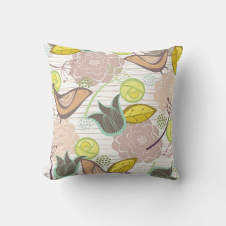 Coussin Whimsical rose doux Oiseaux Floral Jardin Cushion 