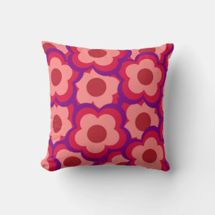 Coussin Whimsical Rouge & rose Floral Retro, Bold Preppy