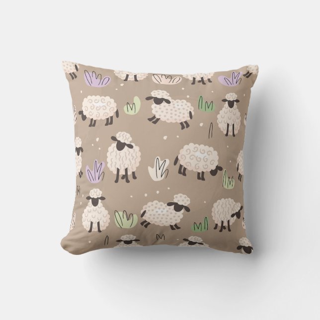 Coussin Whimsical Sheep Meadow (Recto)