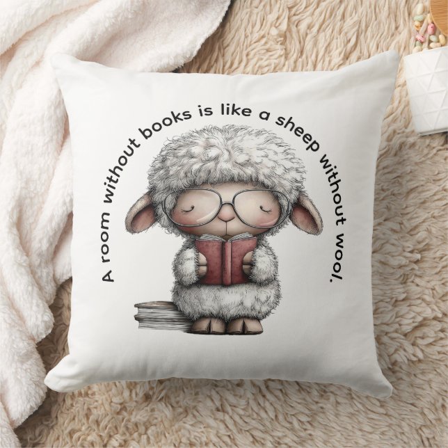 Coussin Whimsical Sheep Reading a Book (Couverture)