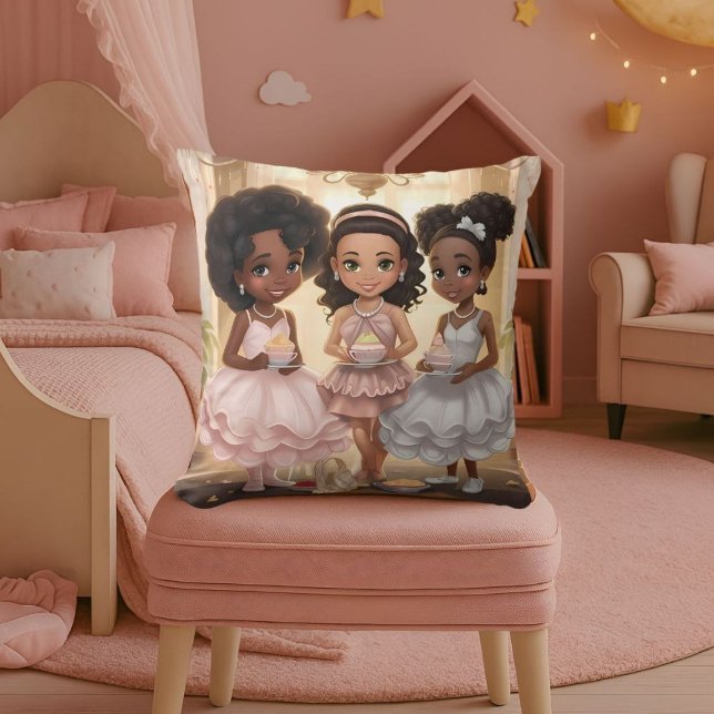 Coussin Whimsical Tea Party African American Girls (Créateur téléchargé)
