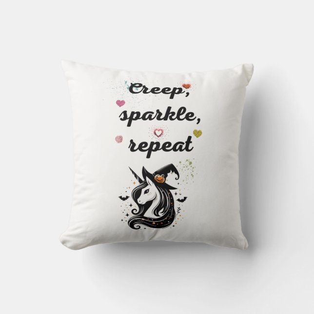 Coussin Whimsical Unicorn Line Art – "Creeper, Sparkle, Re (Recto)