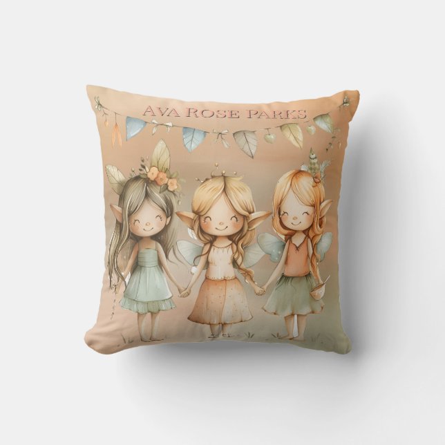 Coussin Whimsical Vintage Fées Fille Anniversaire Cadeau (Recto)