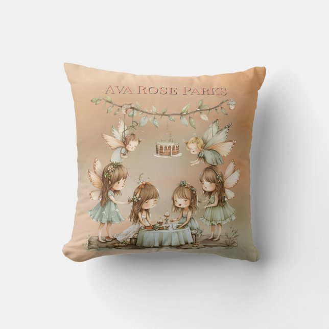Coussin Whimsical Vintage Fées Fille Anniversaire Cadeau (Recto)