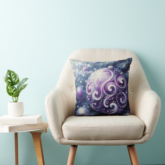 Coussin Whimsical violet blanc ornement tourbillonne saiso (Chaise)
