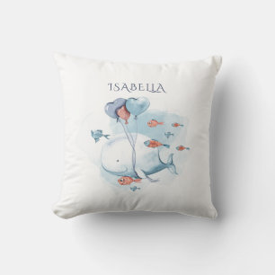 Coussin Whimsical Watercolor Baleine et poissons Personnal
