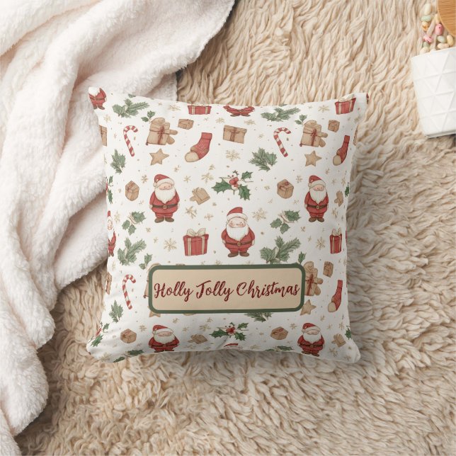 Coussin Whimsical Watercolor “Holly Jolly Christmas” (Couverture)