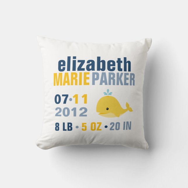 Coussin Whimsical Whale Baby Faire-part de naissance {jaun (Recto)
