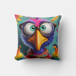 Coussin Whimsical Wonder : Oiseau coloré avec Big Sunglass