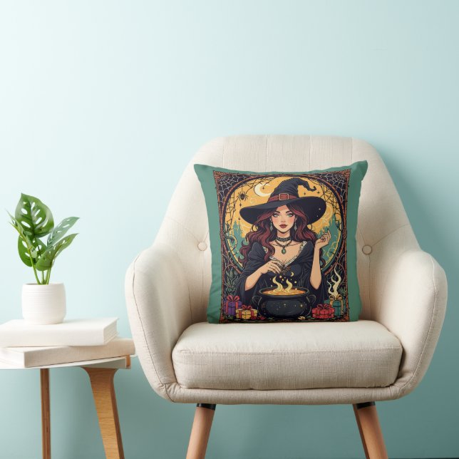 Coussin Whimsically Enchanting Witch With Spiders (Chaise)