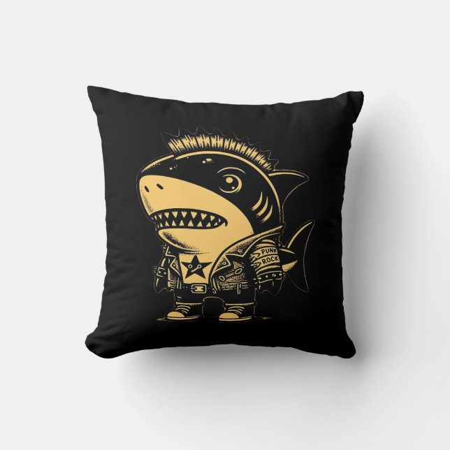 Coussin Whimsigoth Cyborg Shark Art Vintage Design (Recto)