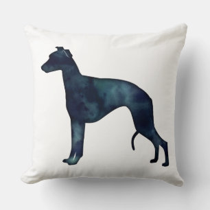 Coussin Whippet Chien race Noir Aquarelle Silhouette